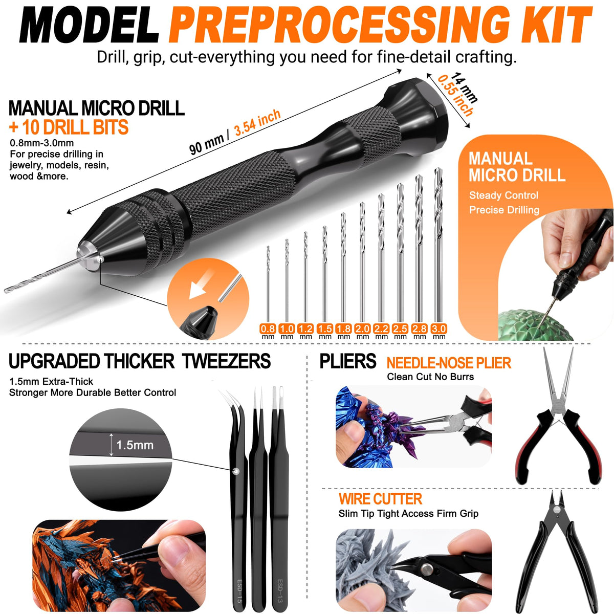 READAEER 3D Printer Tools Kit with Storage Case, 91pcs 3D Printer Accessories Including Deburring Tool, Nozzle Cleaning Tool, Metal Files, Removing Scrapers, Hand Drill for Bambu Lab, Ender 3 etc.