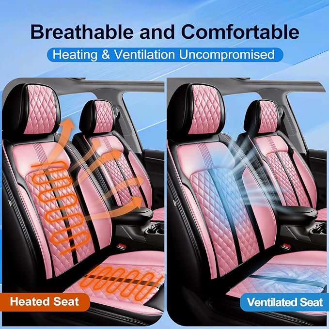 Fit Insight Car Seat Covers for Honda Insight 2010-2022 Premium Leather, Airbag Compatible, Scratch-Resistant, Waterproof All Weather Seat Protector, Airbag Compatible, Full Set, Black+Pink