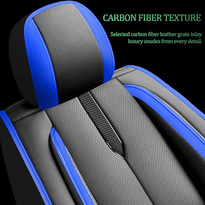 Fit Honda Fit Car Seat Covers for Honda Fit 2007-2019 2020-Upgraded Premium Waterproof & Breathable Leather,Airbag Compatible,All-Weather Seat Cushion Protector,Full Set,Black-Blue