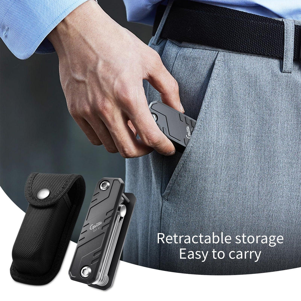 GUITTO Guitar Multi Tool and Bass Pocket Adjustment Kit, 12 in 1 Aluminum Alloy Setup Wrench with Storage Bag, Compact Tool for Floating Bridges and 7mm 8mm Truss Rod Repairs GGT-01