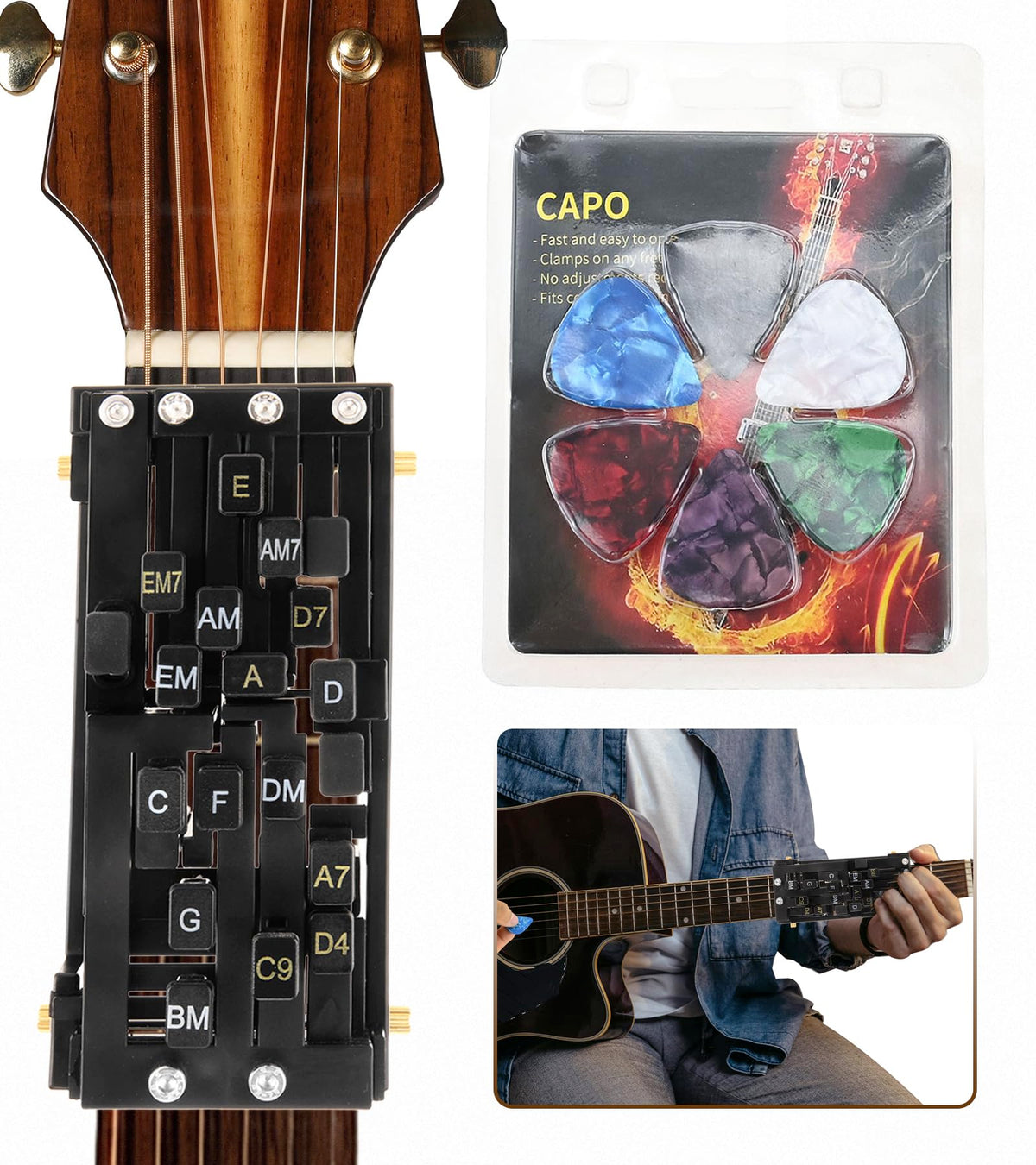 firburove Guitar Chord Presser with 6 Premium Guitar Picks