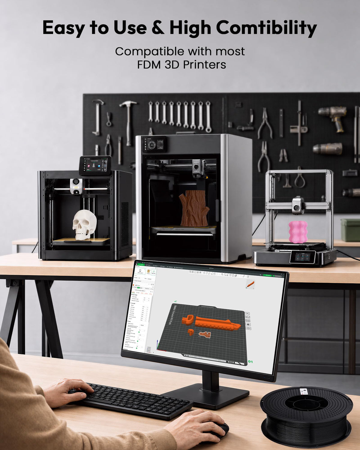 AMOLEN PETG 3D Printer Filament 1.75mm, High-Speed, 2KG Black+White Bundle