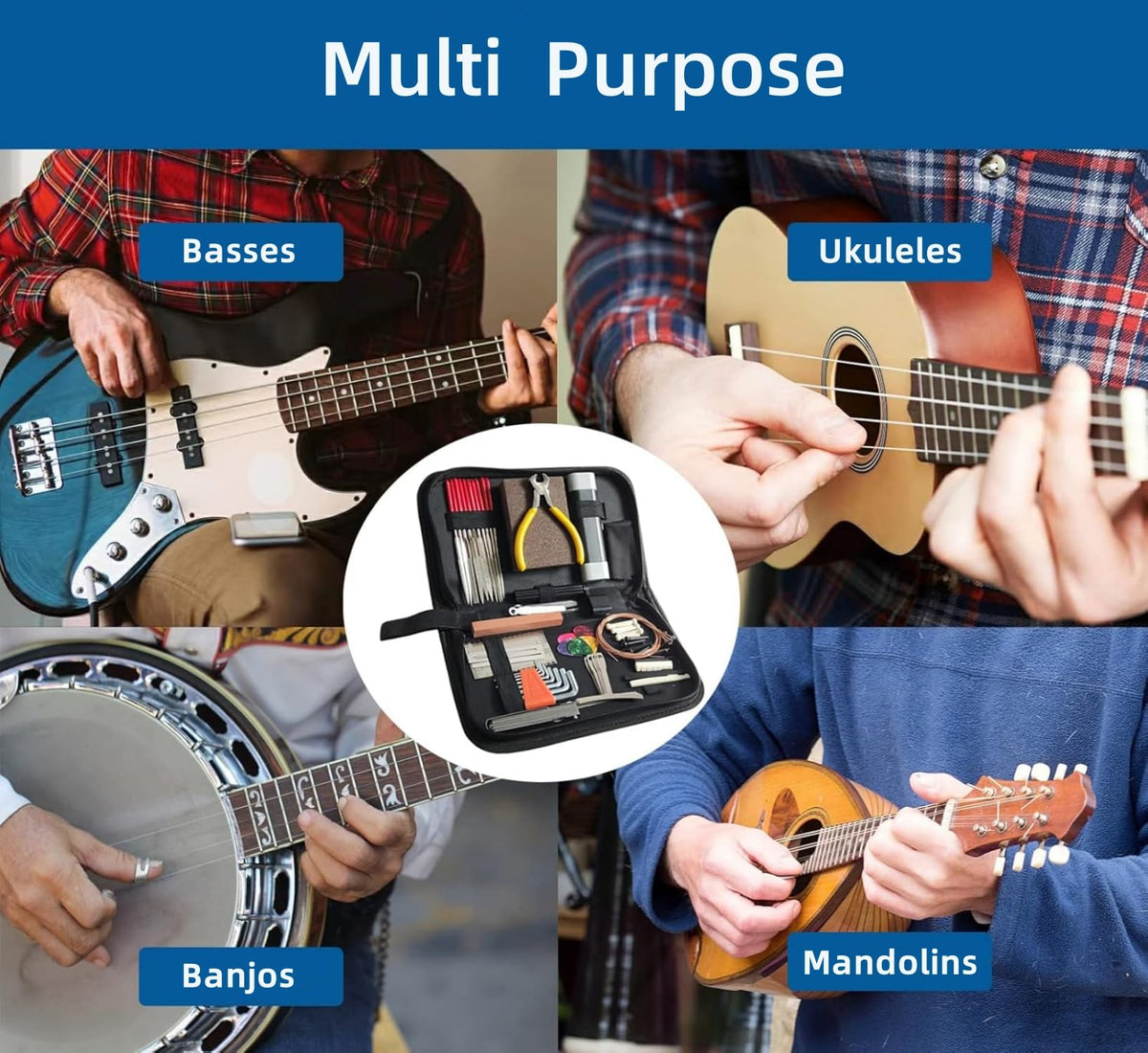72 Pcs Guitar Tool Kit with Carry Bag,Professional Guitar Repairing Maintenance Tool Kit for Acoustic Guitar Electric Guitar Ukulele Bass Banjo,Ideal Guitar Accessories for Guitar Enthusiast