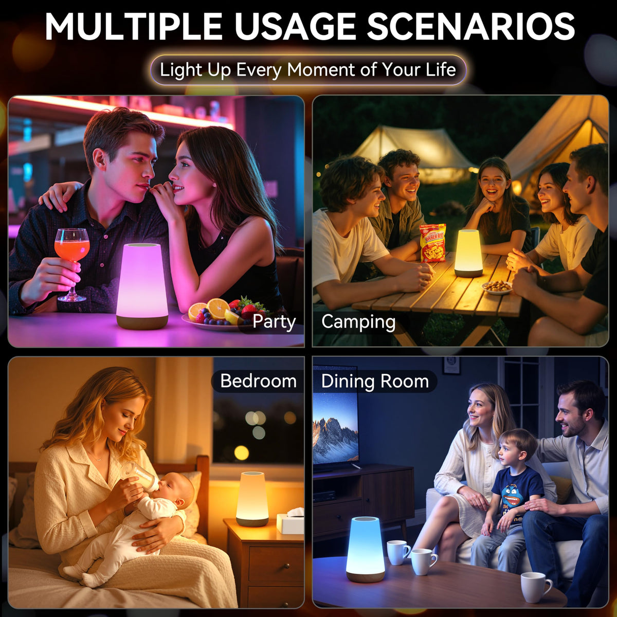 Auxmir Rechargeable Night Light, Touch Table Lamp with Remote, Dark Brown