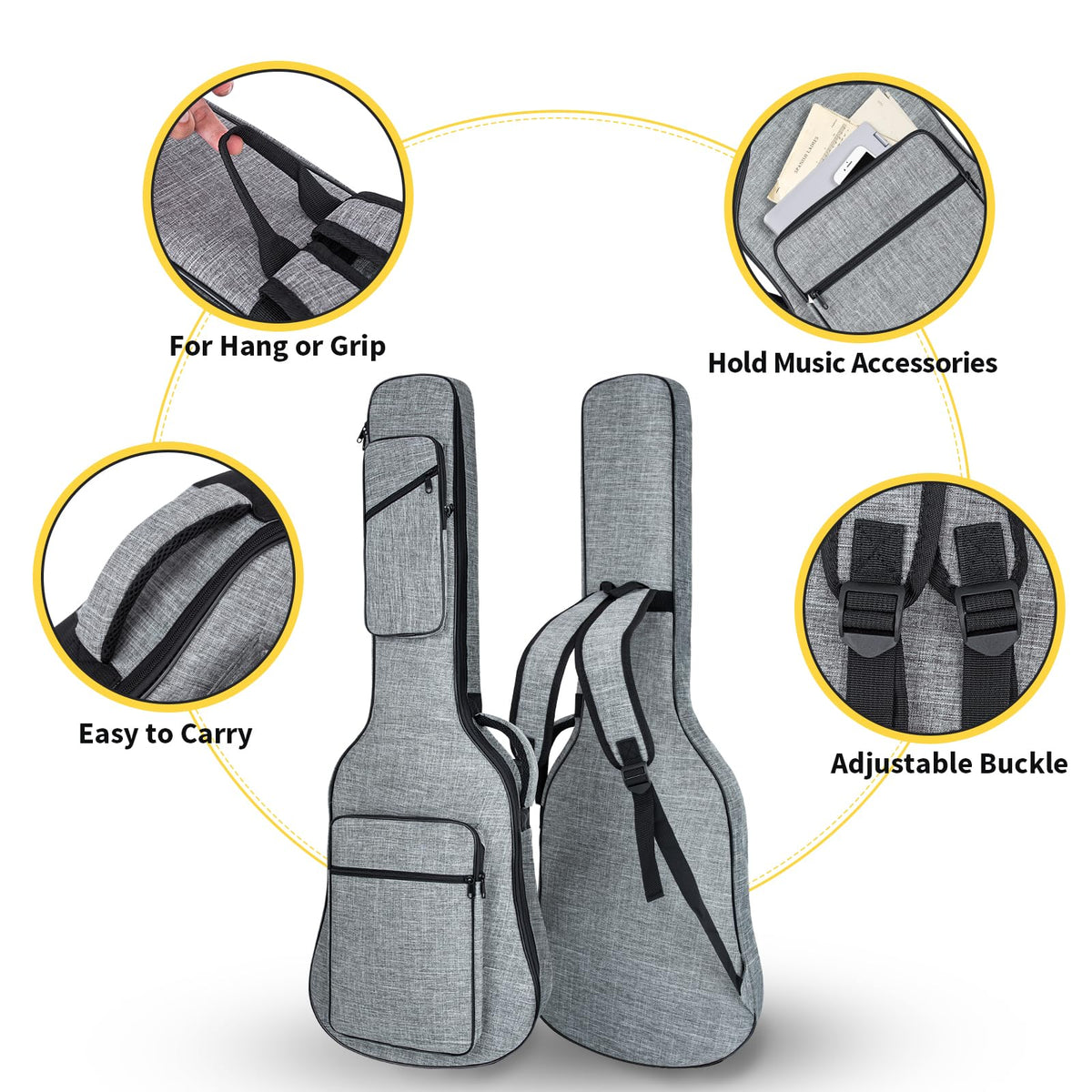 Muscab 39 Inch Electric Guitar Bag 11mm Padding Waterproof Electric Guitar Case, Electric Guitar Gig Bag Backpack with Neck Strap and Pockets, Grey