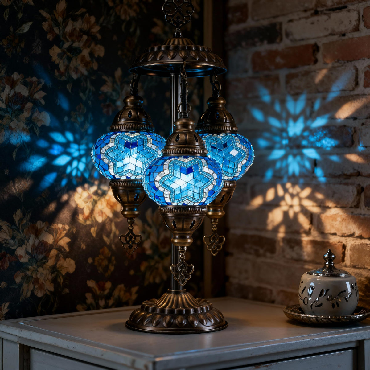 Mozaist Turkish Mosaic 3 Globe Table Lamp, E12 Bulbs Included, US Plug