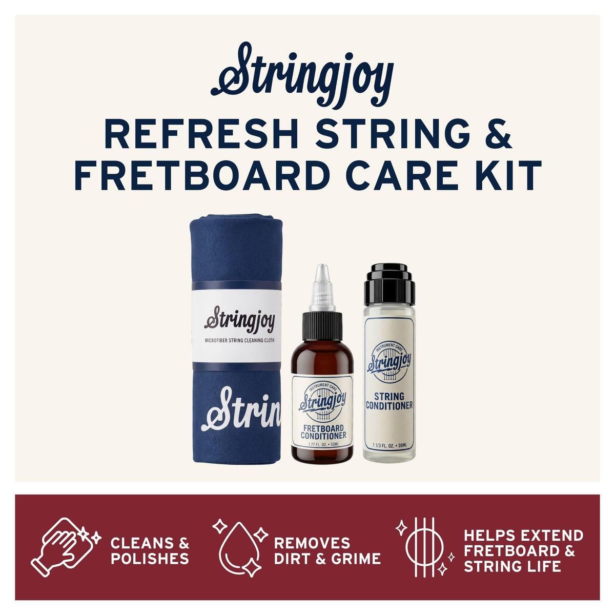 Stringjoy Refresh String & Fretboard Conditioner Kit - with Cleaning Cloth