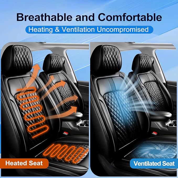 Fit Civic Car Seat Covers (Front Pair) for Select Honda Civic 2020-2026 Sedan(Not for Coupe) - Full Coverage Leather, Waterproof & All Weather Breathable Seat Cushion Protector, Black