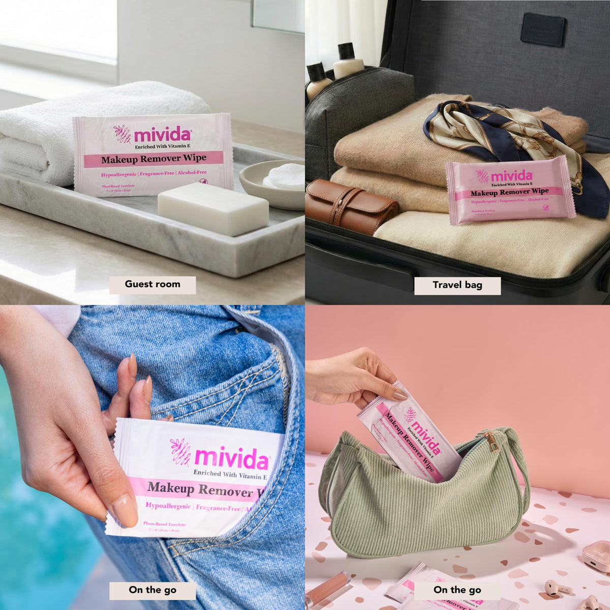mivida 100 Count Hypoallergenic Makeup Remover Wipes Individually Wrapped with Vitamin E | Dermatologist Tested Alcohol-Free, Fragrance-Free face wipes Individually Wrapped
