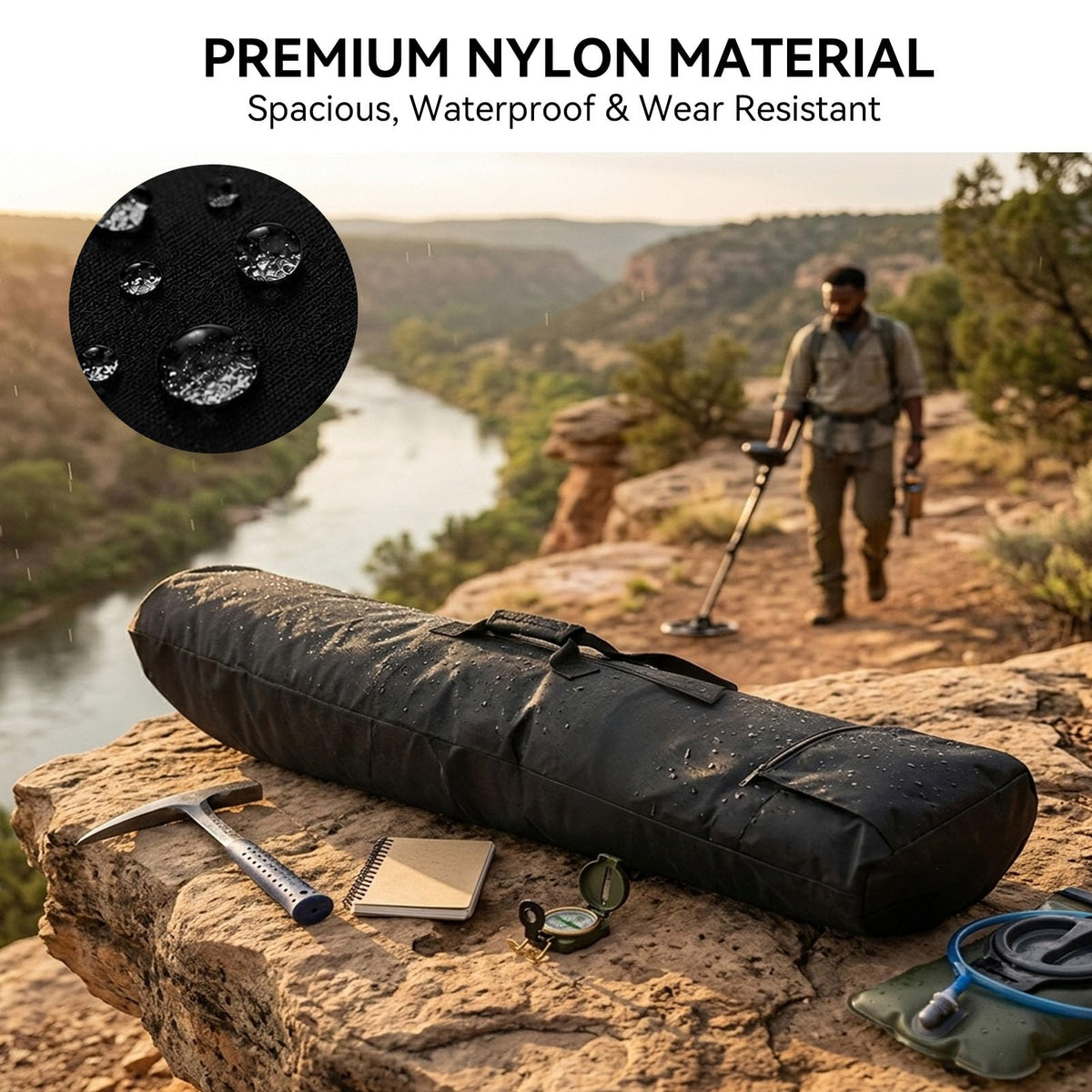 41.3in Universal Metal Detector Carry Bag, Water Proof Outdoor Detecting All Purpose Padded Carry Bag Metal Detector Travel Bag with Pocket for All Metal Detectors, Black