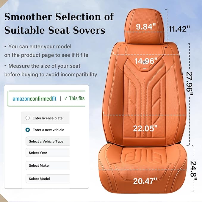 Coverado Seat Covers, Car Seat Covers Front Seats, Leather Seat Covers for Cars, Automotive Seat Covers Car Seat Protector Car Seat Cushion Universal Fit for Most Sedans SUV Pick-up Truck(Orange)