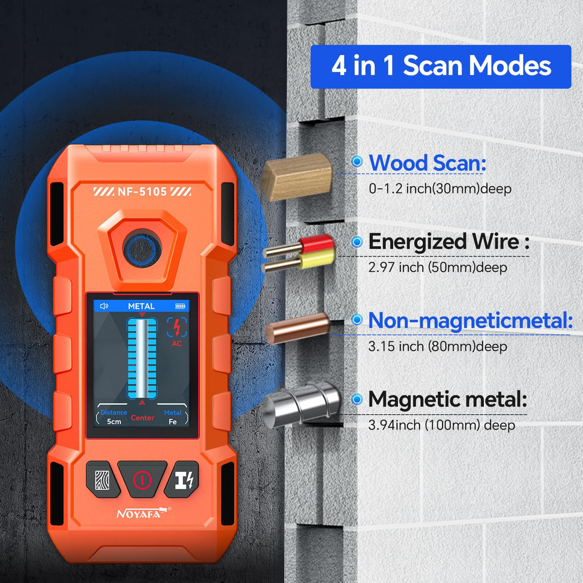 NOYAFA Rechargeable Stud Finder Wall Scanner, 6 in 1 Wall Detector