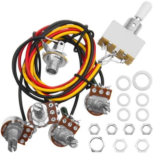 1Pcs Yootones Electric Guitar Wiring Harness Kit 2V2T, 2 Volume 2 Tone Prewired 500K Pots 3 Way Switch Socket Compatible with Les Paul LP Electric Guitar (White)