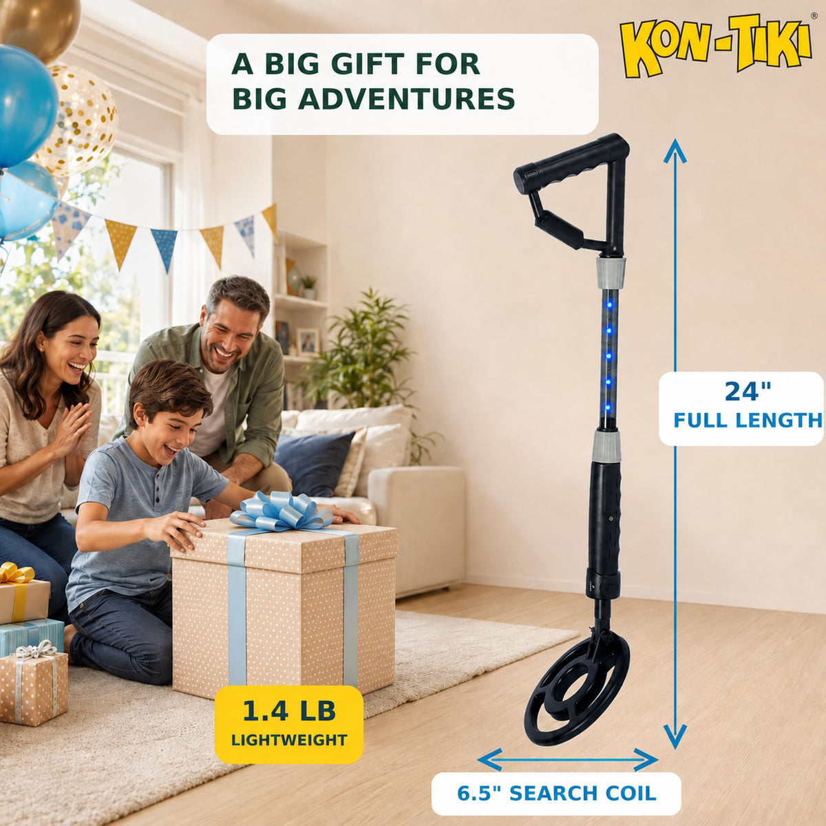 KON-TIKI Kids Metal Detector with LED Distance Indicator & Sound