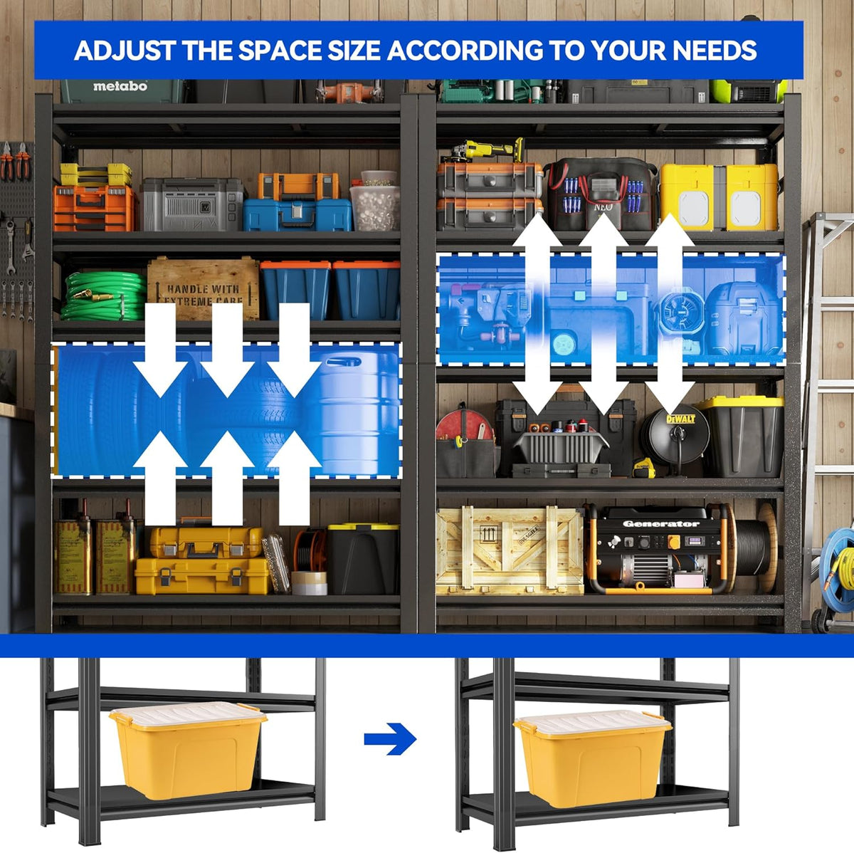 63"H Garage Shelving Heavy Duty Rack, 3000 LBS Extra Large Capacity 5 Tier Adjustable Storage Shelves, Metal Industrial Shelf Units for Garage, Basement and Warehouse, 63"H×15.75"W×15.75"D, Black