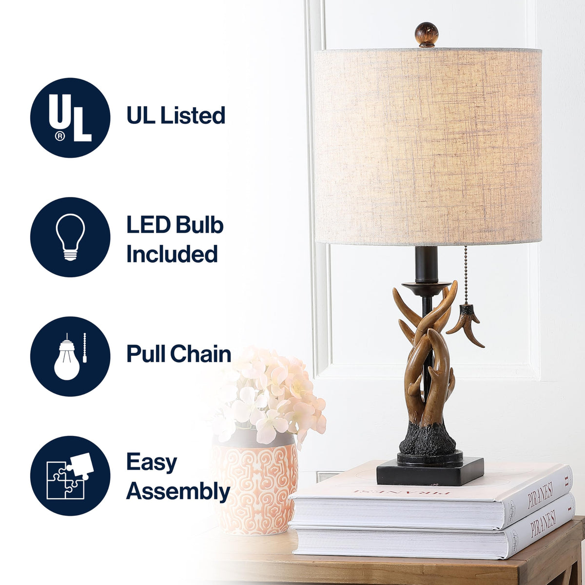 JONATHAN Y Gaston Rustic Faux Antler Resin Table Lamp 20.5", Brown