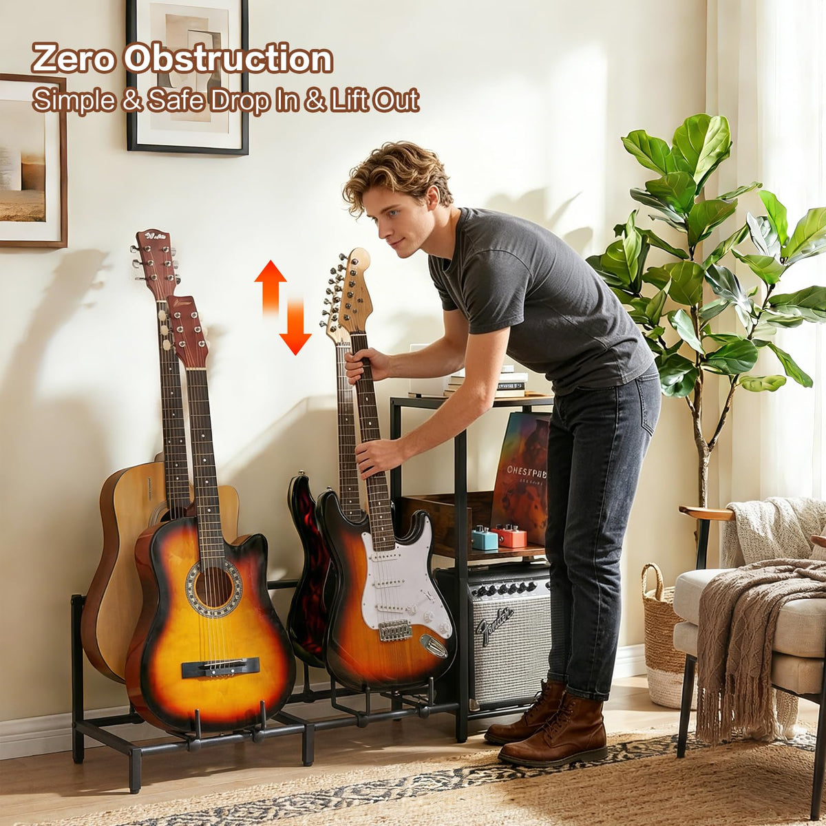 Bikoney Guitar Stand Floor for Multiple Guitars with Amp Stand