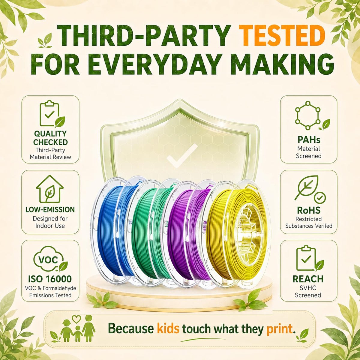 AOSEED PLA Filament Set 1.75mm (±0.02mm), 4-Pack, 200 g (0.44 lb) per Spool