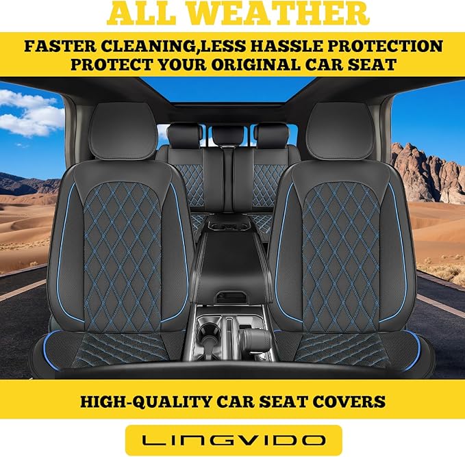 LINGVIDO Car Seat Covers for Front Seats (2 Seats) - Premium Perforated Nappa Leather,Waterproof Shield, Omni-Adapt Fit for SUVs Sedans, Ideal for Rideshare & Pets