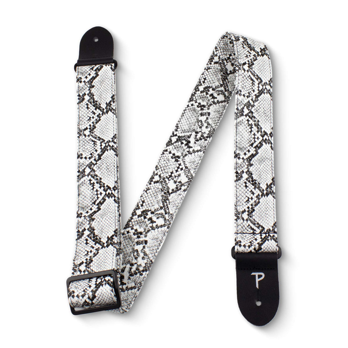 Perri’s Leathers Faux Snake Skin Guitar Straps, 39" - 58", White, Jacquard Patterned, Adjustable Length, Leather Ends, Non-Slip & Durable, Electric, Bass, Acoustic Guitar Strap