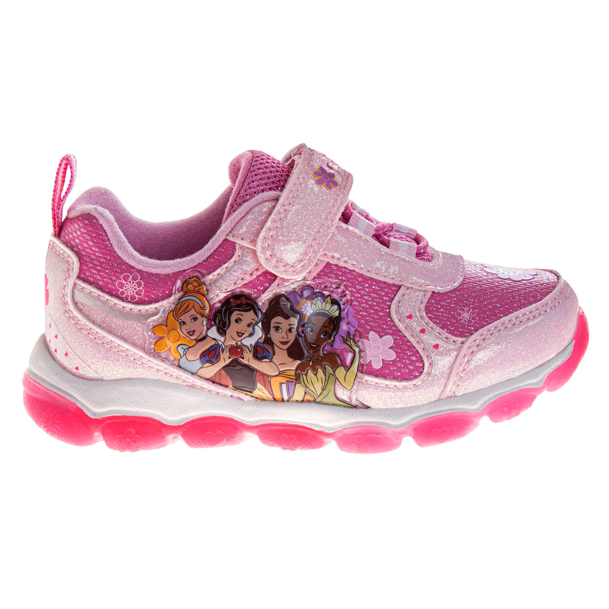 Disney Princess Shoes LED Light Up - Cinderella Snow White Belle Tiana - Girls Athletic Lightweight Tennis Breathable Running Sneakers - Pink (Size 10 Toddler)