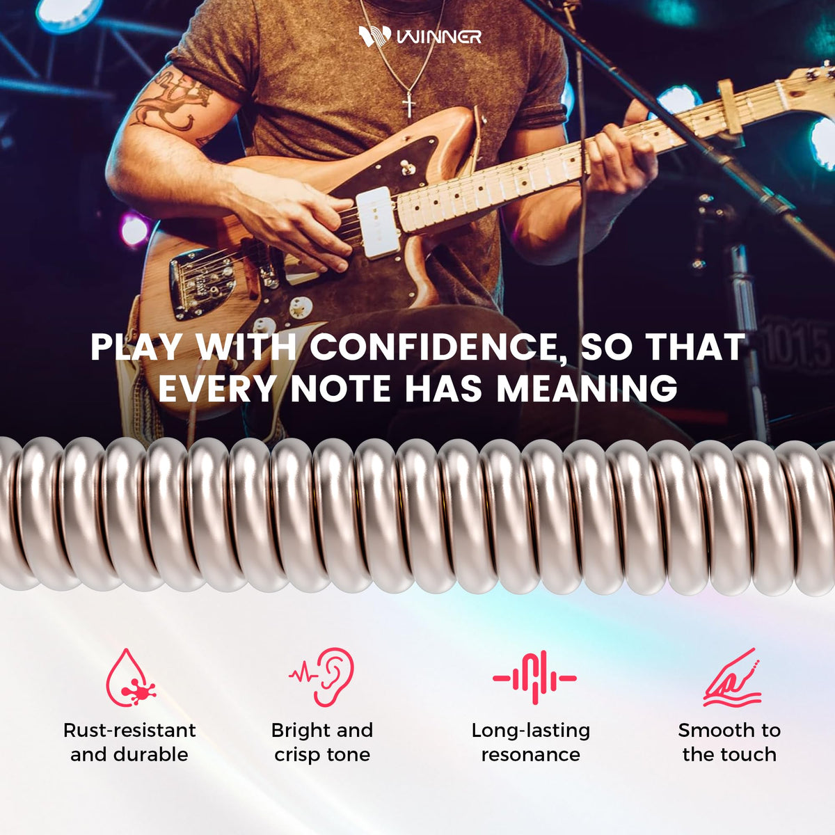 W WINNER Electric Guitar Strings – 10-46 Nickel Plated Alloy, Warm & Balanced Tone with Smooth Traditional Feel, Hexagonal Steel Core, Reliable Anti-Rust Performance for All Music Styles, 3 Picks
