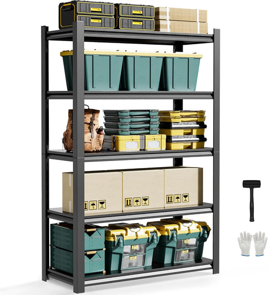 JHYKHG 72" W Storage Shelves,5-Tier Heavy Duty Garage Shelving,Adjustable Shelving Unit,Metal Shelf,Boltless Assembly Rack for Warehouse,Shed,3,000 lb Load,24 x 48 x 72 Inches,Black