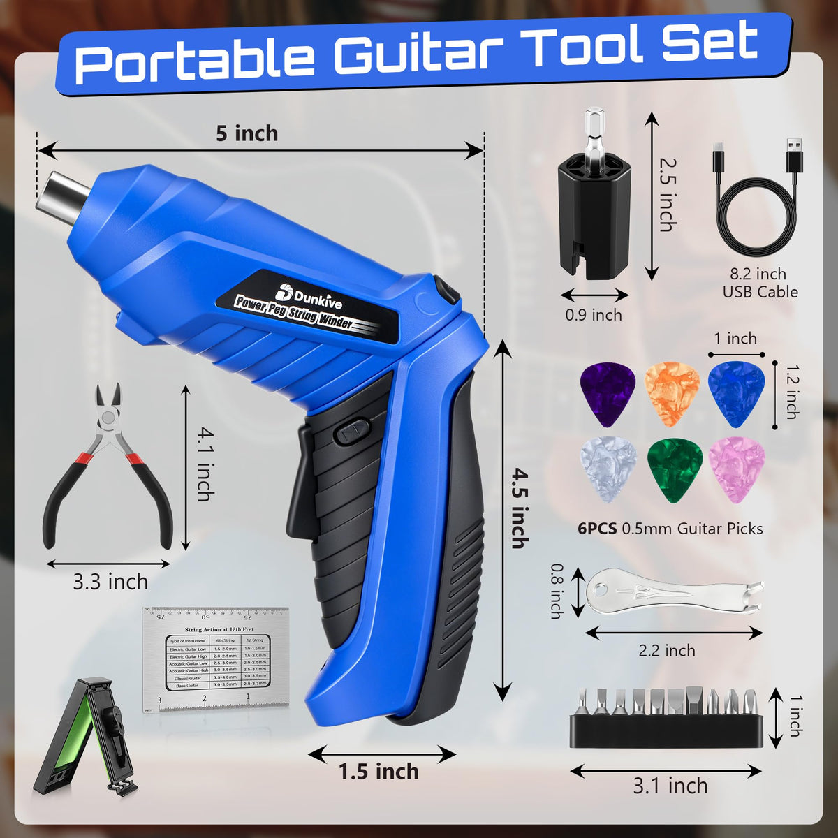 Dunkive Guitar Tool Set, String Cutter, Bridge Pin Puller, Complete Kit