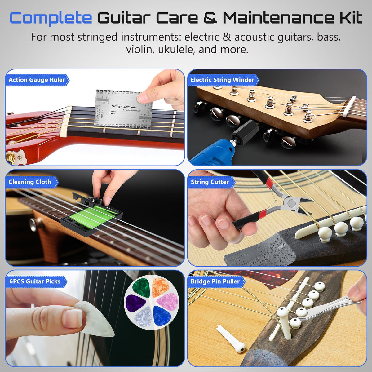 Dunkive Guitar Tool Set, String Cutter, Bridge Pin Puller, Complete Kit