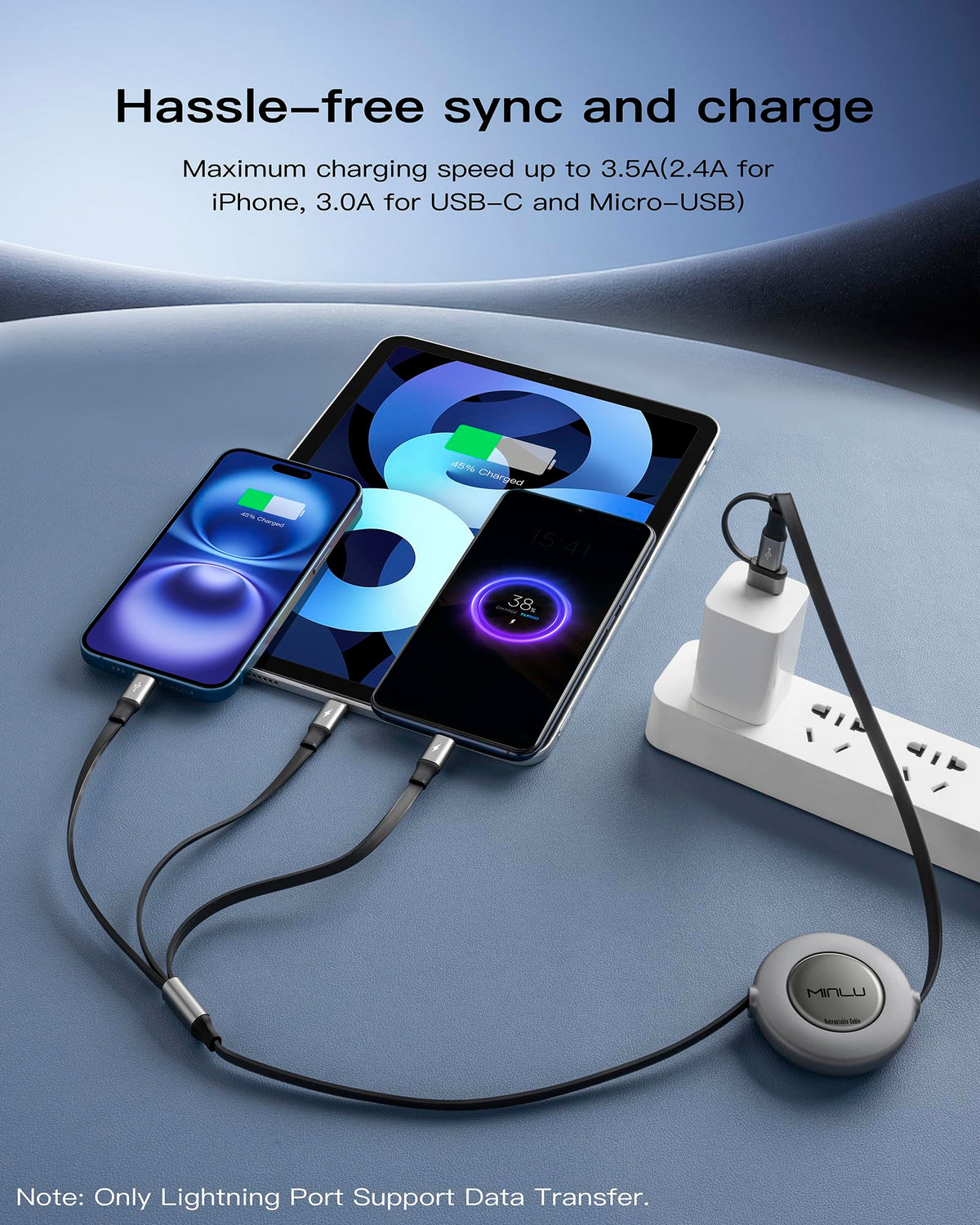 USBA/C Multi Charging Cable, Retractable Chargers for All Devices, 2Pcs 4Ft
