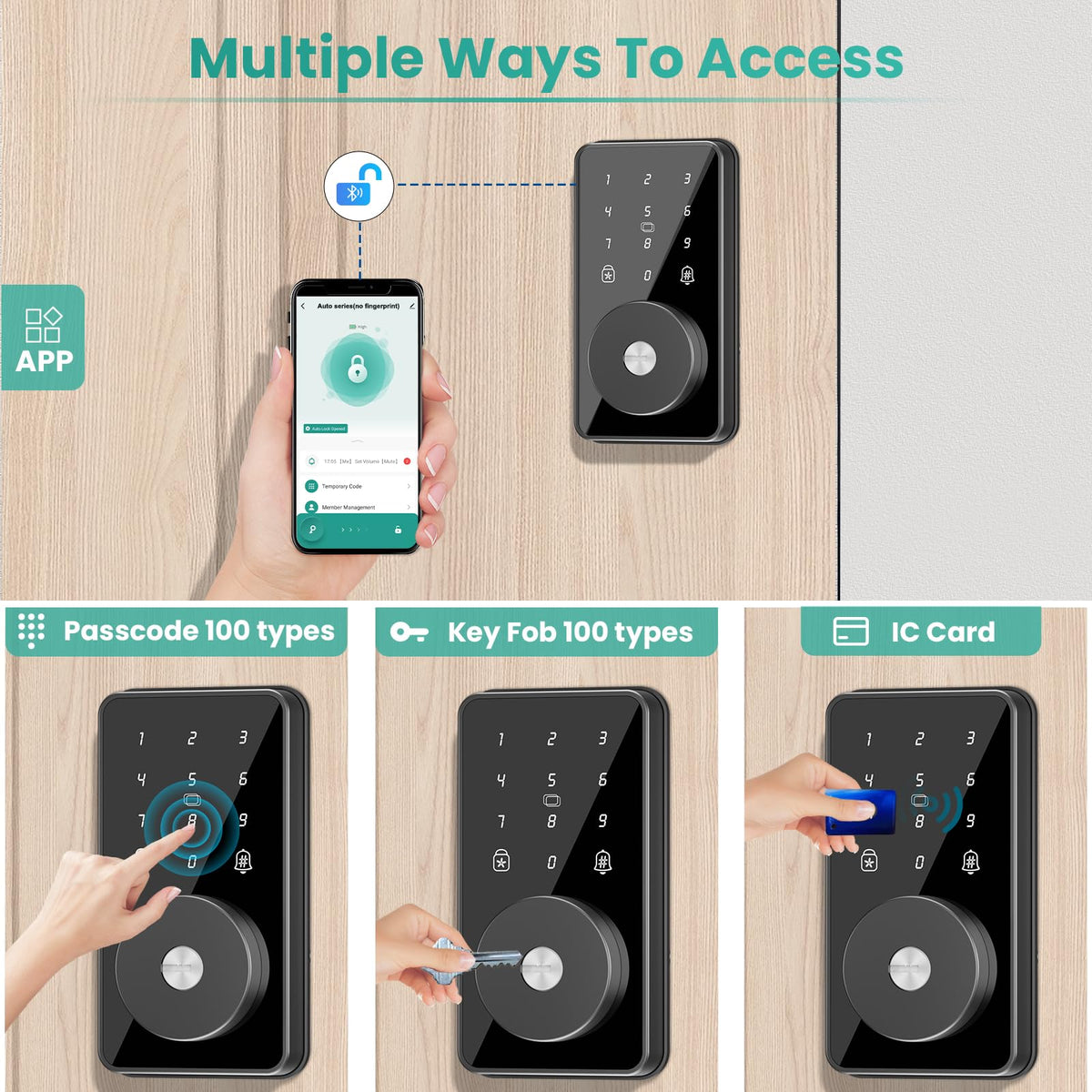 MOUSETRO Smart Lock, 4-in-1 Keyless Entry Door Lock for Front Door, Digital Door Lock with Keypad, Bluetooth Smart Deadbolt, App Control