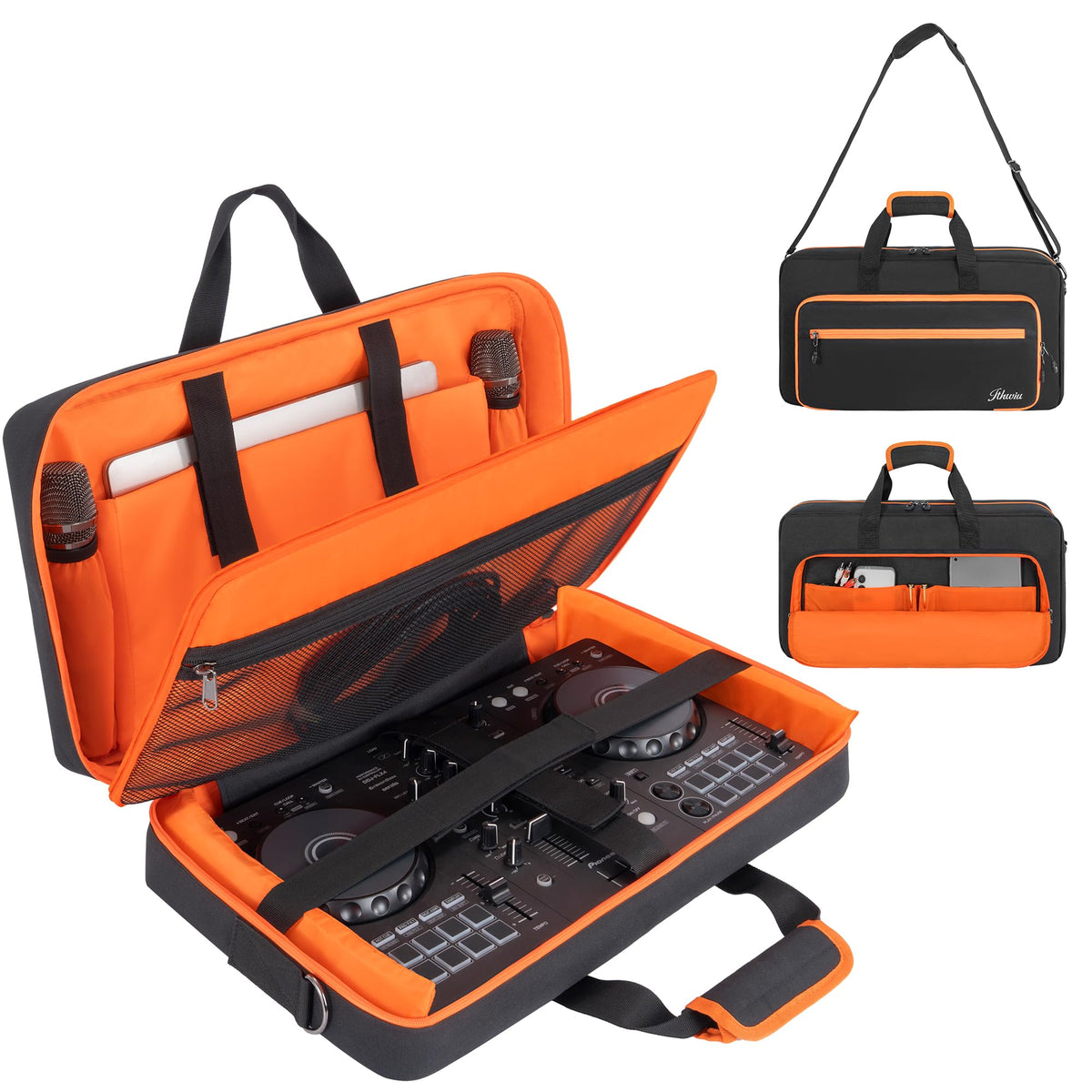 ITHWIU Padded DJ Controller Case Compatible with DDJ FLX4/DJ 400/DDJ REV1, DJ Carrying Bag with 5-Pocket fits up to 15.6'' Laptop, Headphones, Cables, with Adjustable Shoulder Strap, 21.5"x11.8"x2.5"