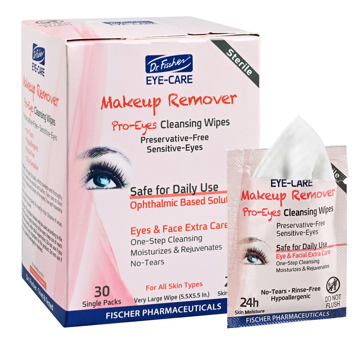 Dr. Fischer Eyelid & Lash Makeup Remover Wipes – Preservative & Alcohol-Free, Ophthalmologist Tested, Gentle for Sensitive Eyes with Chamomile & Niacinamide