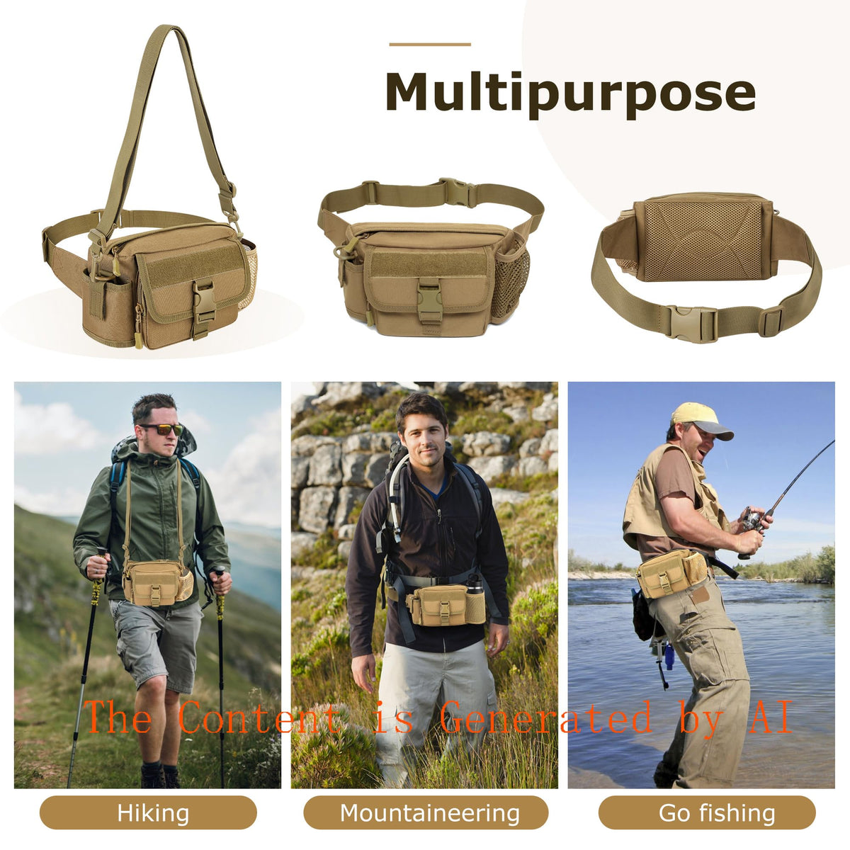 Metal Detecting Waist Bag with Kettle Sleeve Elastic Net，Portable Find bag, Waterproof Metal Detector Tool Bag, for Outdoor Metal Detector Accessory (Tan)