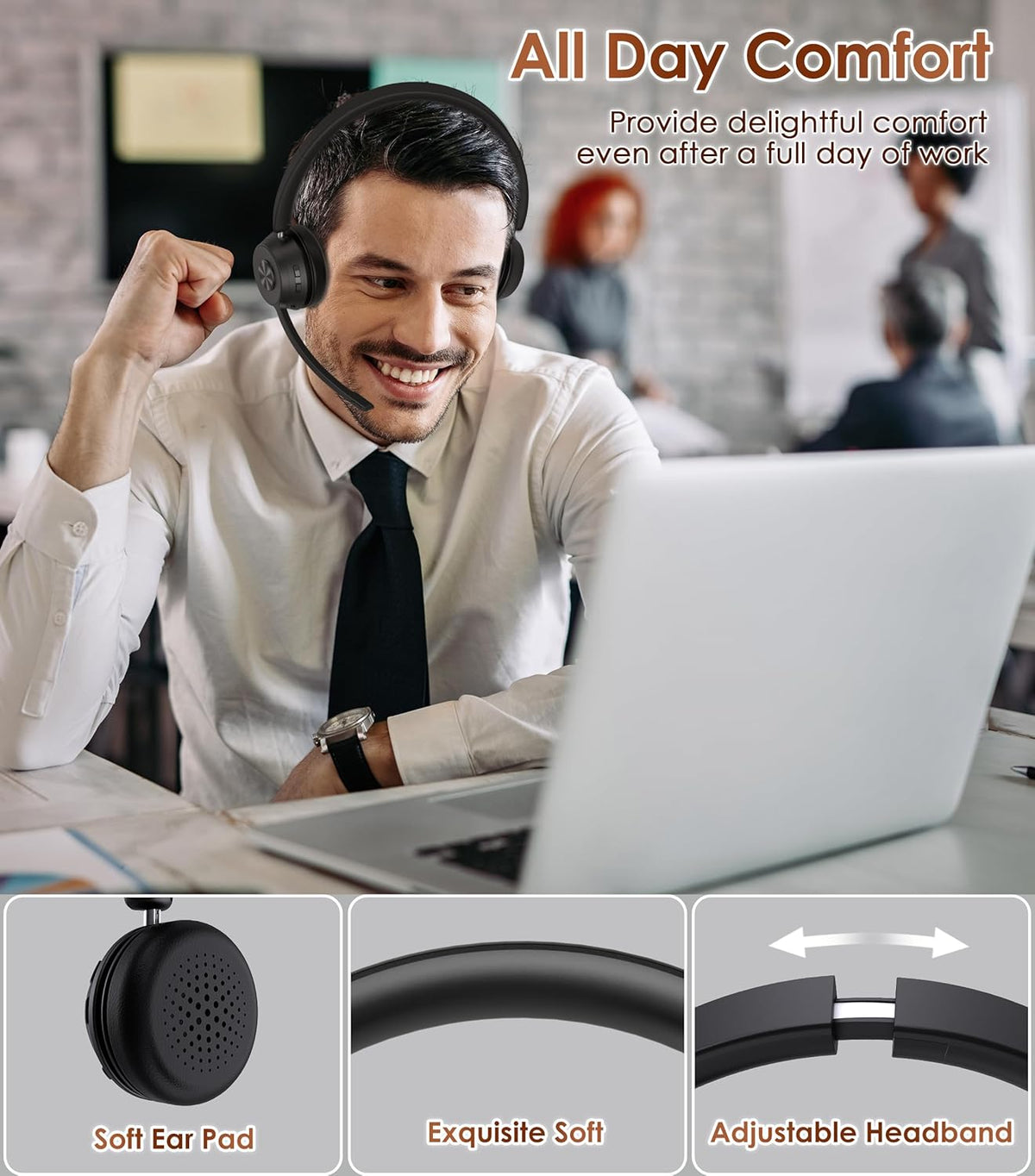 Wireless Headset With Mic For Work