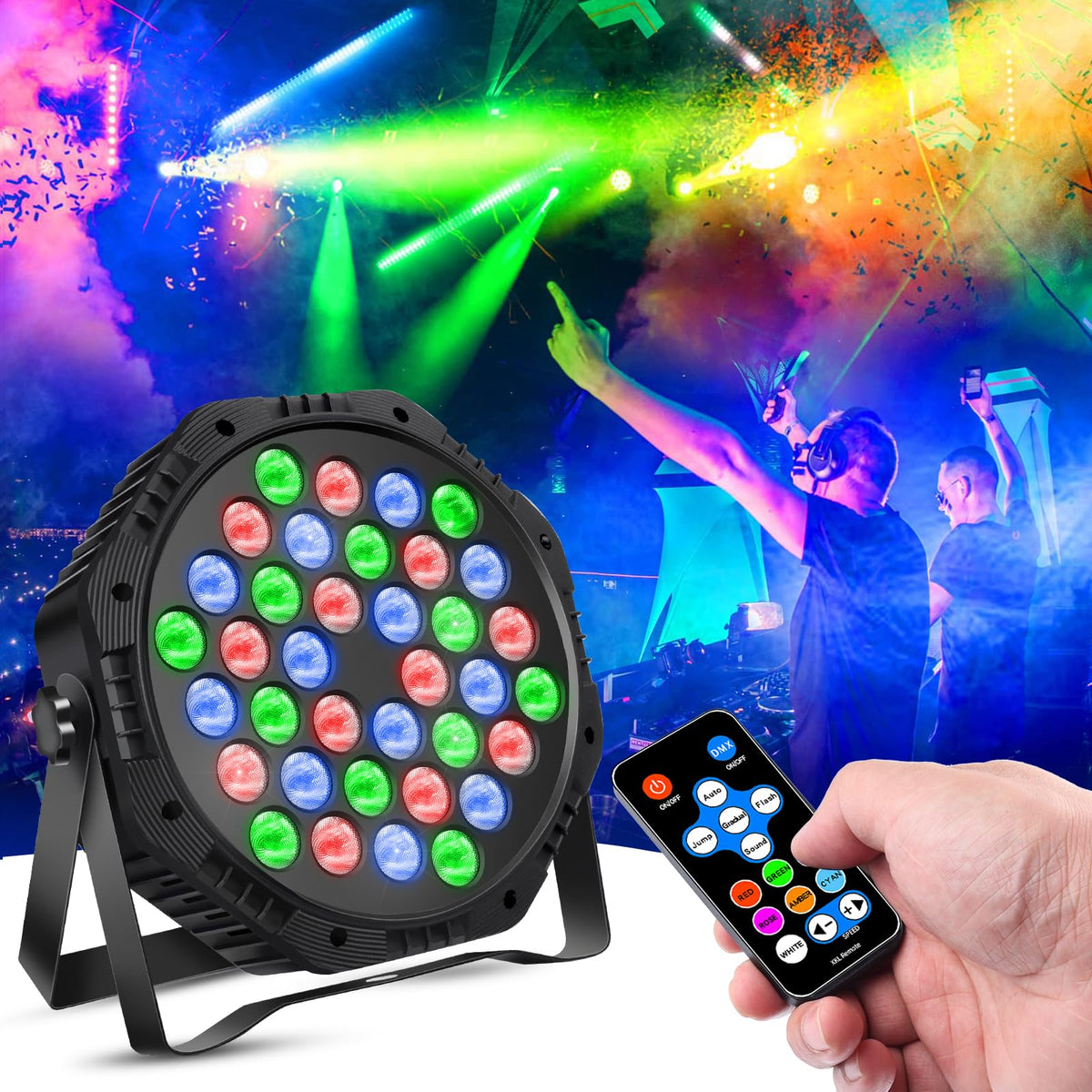 36 LED Par Lights, RGB Stage Lights Par Can Light, 36W DJ Lights Stage Lighting Uplights with Sound Activated, DMX and Remote Control Uplights for Events Wedding Party (1)