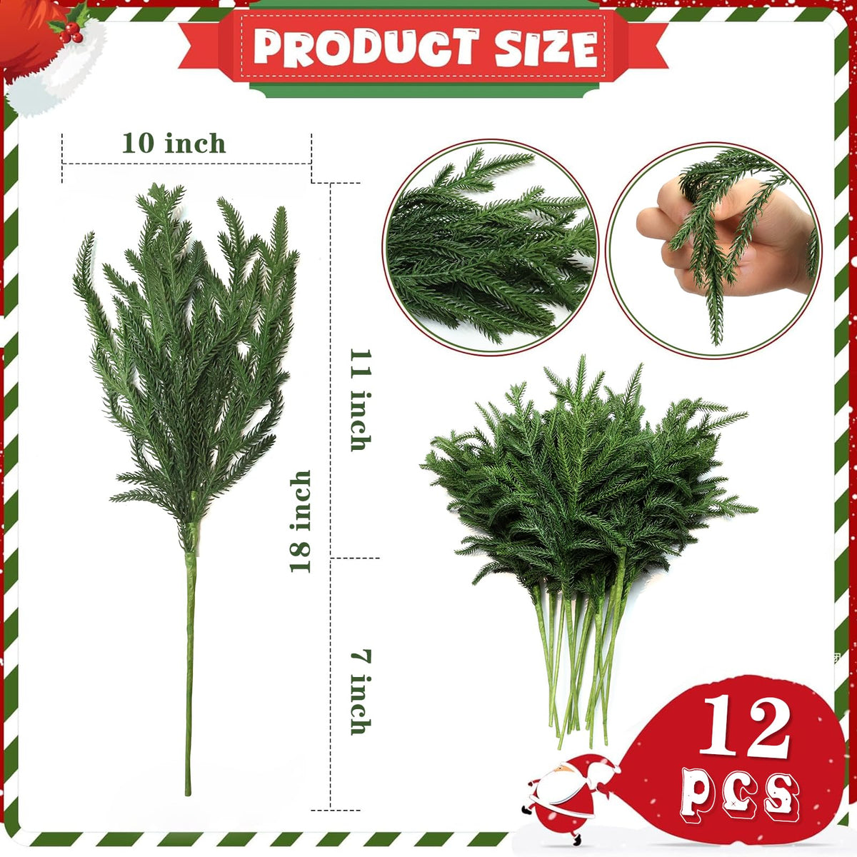 LZNPA 12 Pcs Realistic Christmas Pine Branches Natural Droopy Soft Bendable