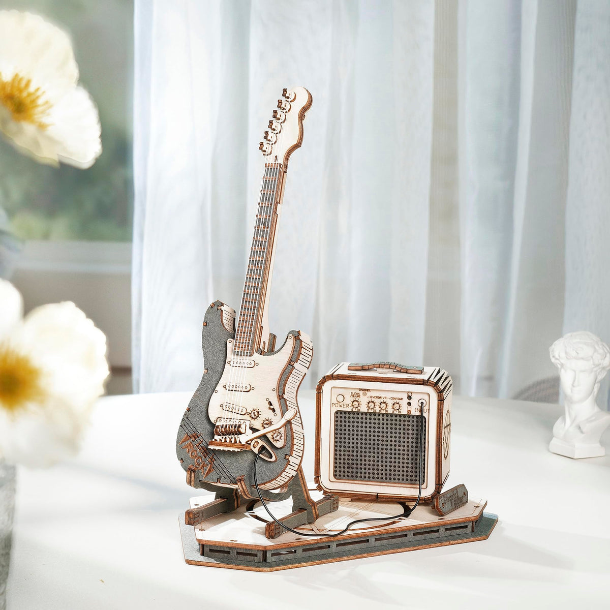 Rowood 3D Puzzles for Adults, DIY Wooden Model Kit for Adults to Build, STEM Electric Guitar Desk Toy Project, Birthday Gifts for Music Lovers