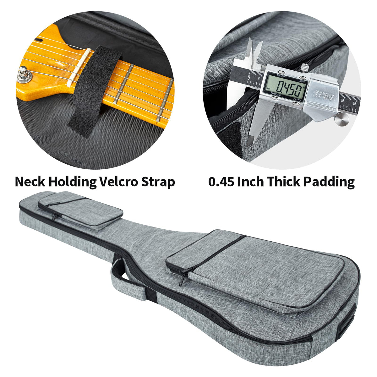 Muscab 39 Inch Electric Guitar Bag 11mm Padding Waterproof Electric Guitar Case, Electric Guitar Gig Bag Backpack with Neck Strap and Pockets, Grey