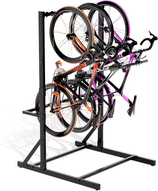 Freestanding Bike Rack for Garage Stroage, 300 Lbs 5 Bikes Storage Rack Steel Vertical Bicycle Rack W/Hooks & Helmet Hooks, Floor Stand Bike Racks for Home and Garage Organizer (4-Bike Rack)