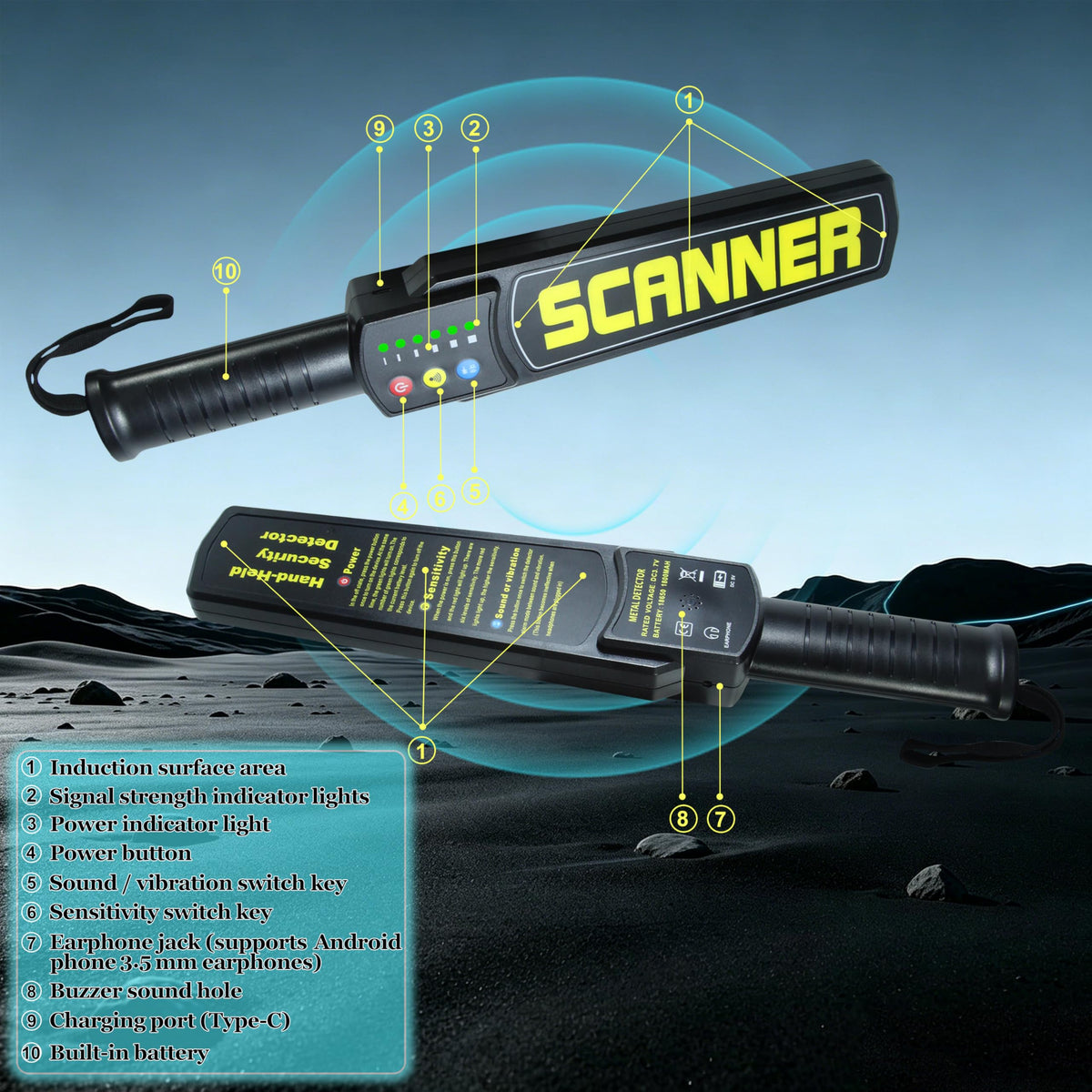 Handheld Rechargeable Metal Detector Wand