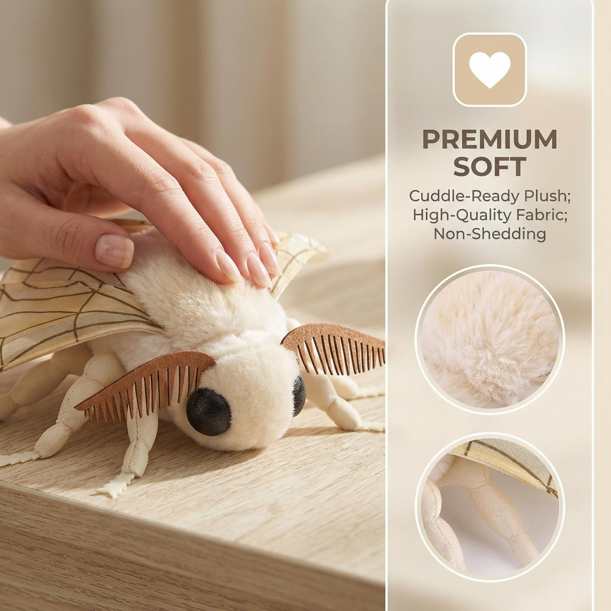 ZHONGXIN MADE Silk Moth Plush Toy - Lifelike Silk Moth Stuffed Animals 11in, Realistic Soft Big Wings Moth Toys, Simulation Butterfly Plushie Model Toy, Unique Plush Collection for Kids