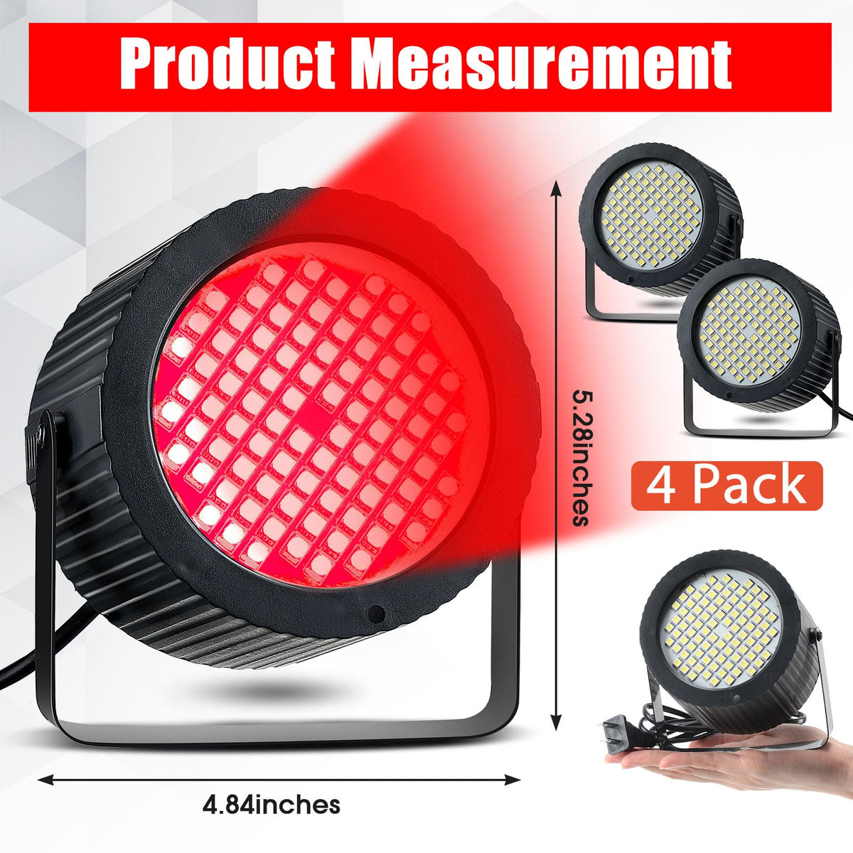 Funtery 4 Pcs Strobe Lights 88 LEDs Sound Activated Stage DJ,Red