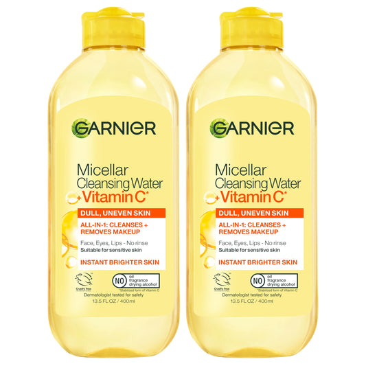 Garnier Micellar Water with Vitamin C, Facial Cleanser & Makeup Remover, Brightening & Hydrating, For All Skin Types, Vegan, Cruelty Free, 13.5 Fl Oz (400mL), 2 Count