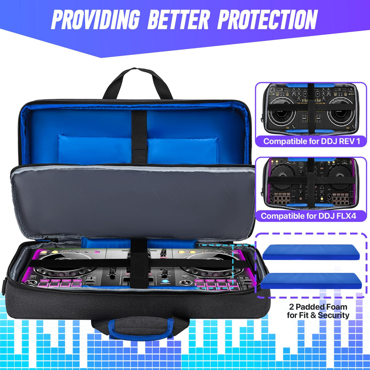 aocrin DJ Bag for DDJ-FLX4/DDJ 400/DDJ REV1, Padded DJ Controller Crossbody Bag with 4 Pockets, for 15.6 Inch Laptop, Cables, DJ Mixer Case with Adjustable Shoulder Strap for DJ Equipment