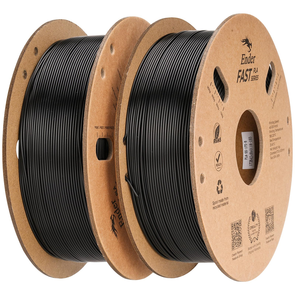 Creality PLA 3D Printer Filament, Black & Black, 2‑Pack, 2KG Total
