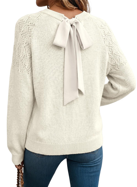 Dokotoo Womens Long Sleeve Crewneck Dressy Casual Sweater, White, Small