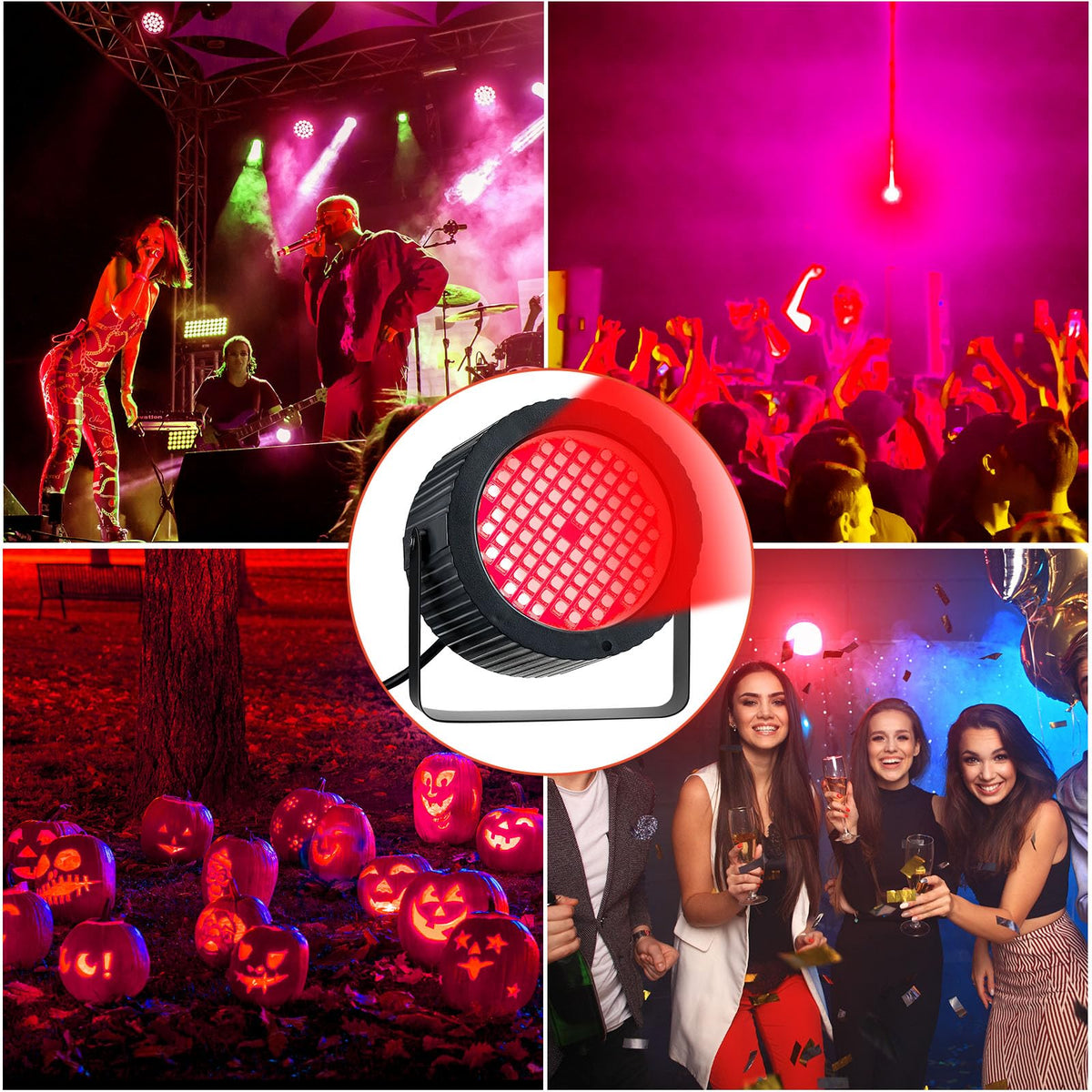 Funtery 4 Pcs Strobe Lights 88 LEDs Sound Activated Stage DJ,Red