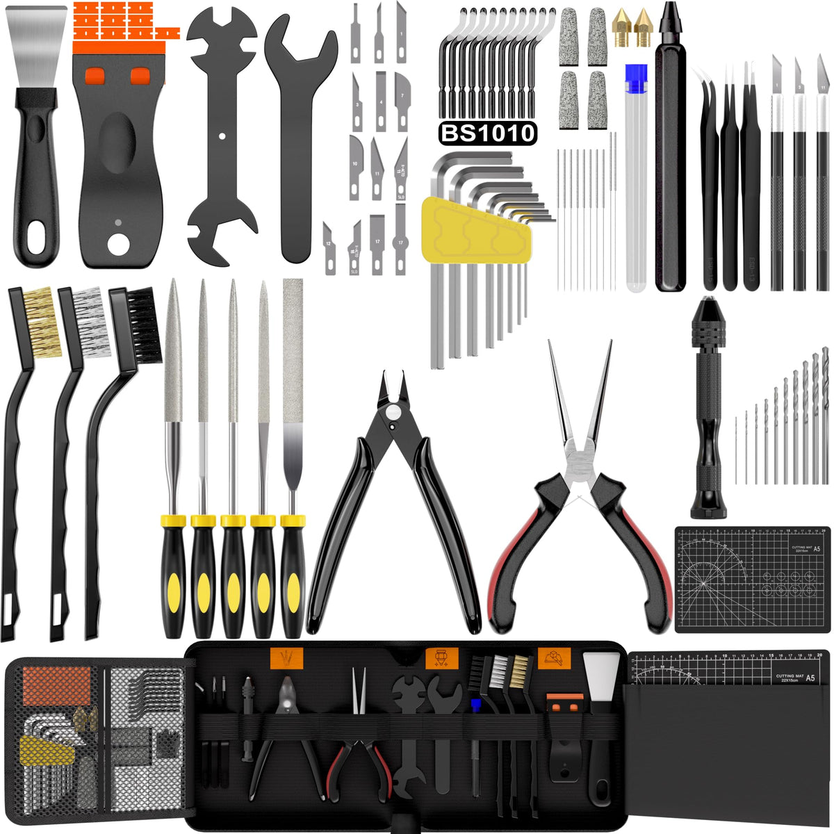 READAEER 3D Printer Tools Kit with Storage Case, 91pcs 3D Printer Accessories Including Deburring Tool, Nozzle Cleaning Tool, Metal Files, Removing Scrapers, Hand Drill for Bambu Lab, Ender 3 etc.