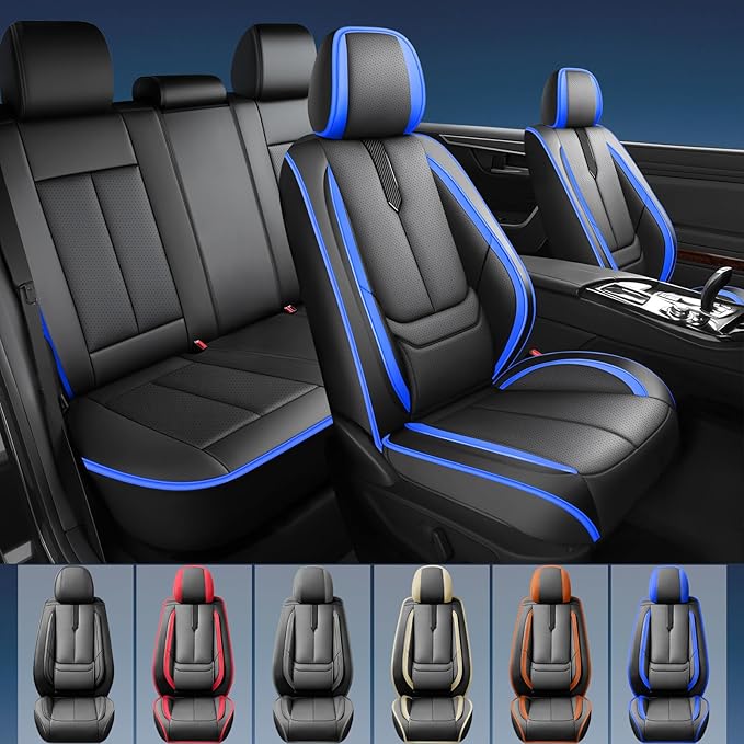 Fit HRV Car Seat Covers for Honda HR-V 2016-2024 2025 2026 - Upgraded Premium Waterproof & Breathable Leather, Airbag Compatible, All-Weather Seat Cushion Protector (2 Front/Black-Blue)